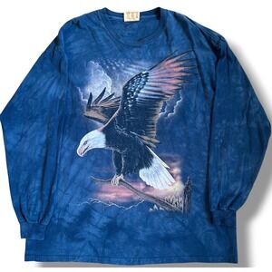 Vtg The Mountain Eagle Long Sleeve Shirt Mens XL Blue Tie Dye Rick Kelley 2006